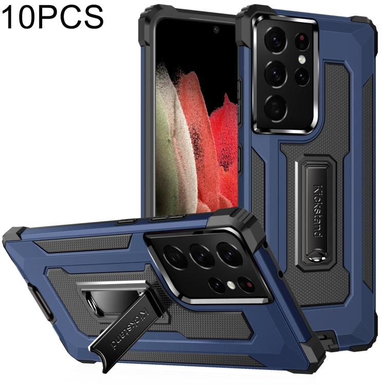 For Samsung Galaxy S21 Ultra 5G 10 PCS Knight Jazz PC+TPU Shockproof Protective Case with Foldable Holder