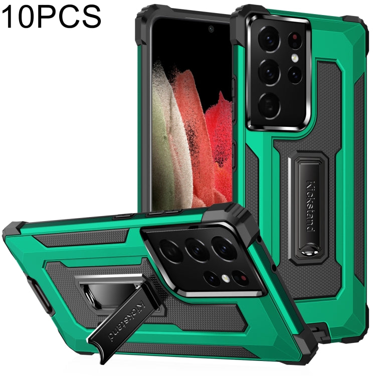 For Samsung Galaxy S21 Ultra 5G 10 PCS Knight Jazz PC+TPU Shockproof Protective Case with Foldable Holder