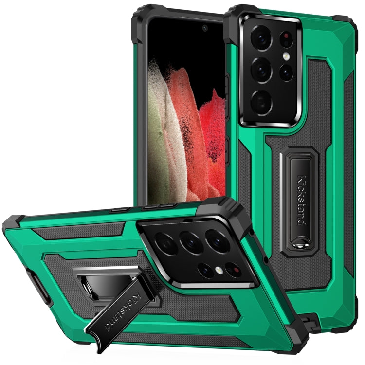For Samsung Galaxy S21 Ultra 5G 10 PCS Knight Jazz PC+TPU Shockproof Protective Case with Foldable Holder