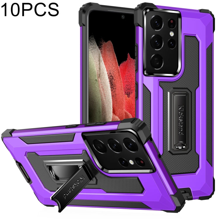 For Samsung Galaxy S21 Ultra 5G 10 PCS Knight Jazz PC+TPU Shockproof Protective Case with Foldable Holder