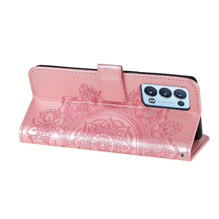 For OPPO Reno 6 Pro+ 5G 7-petal Flowers Embossing Pattern Horizontal Flip PU Leather Case with Holder & Card Slots & Wallet & Photo Frame