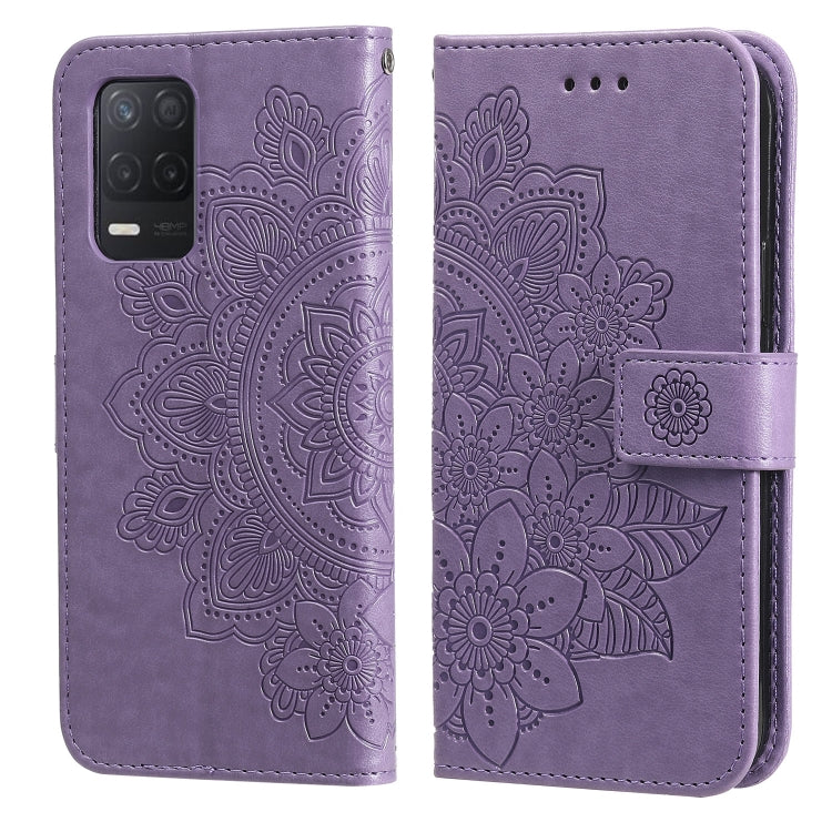 For OPPO Realme 8 5G 7-petal Flowers Embossing Pattern Horizontal Flip PU Leather Case with Holder & Card Slots & Wallet & Photo Frame