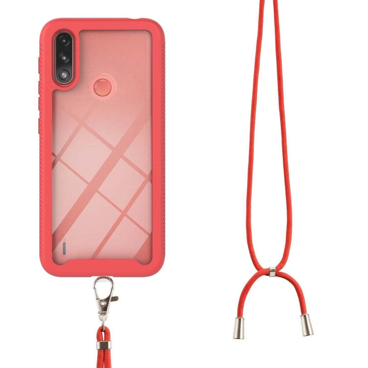 For Motorola Moto E7 Power Starry Sky Solid Color Series Shockproof PC + TPU Protective Case with Neck Strap