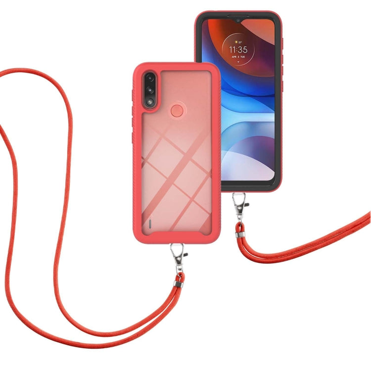For Motorola Moto E7 Power Starry Sky Solid Color Series Shockproof PC + TPU Protective Case with Neck Strap
