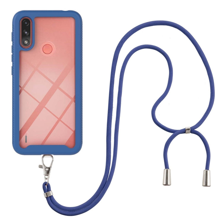 For Motorola Moto E7 Power Starry Sky Solid Color Series Shockproof PC + TPU Protective Case with Neck Strap