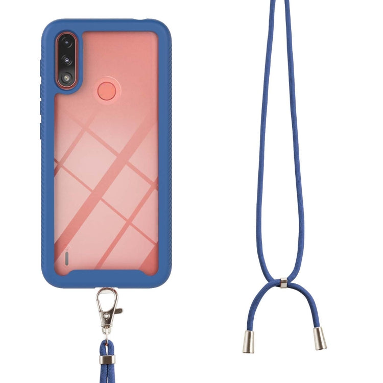 For Motorola Moto E7 Power Starry Sky Solid Color Series Shockproof PC + TPU Protective Case with Neck Strap