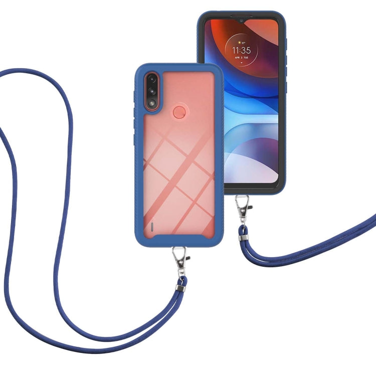 For Motorola Moto E7 Power Starry Sky Solid Color Series Shockproof PC + TPU Protective Case with Neck Strap