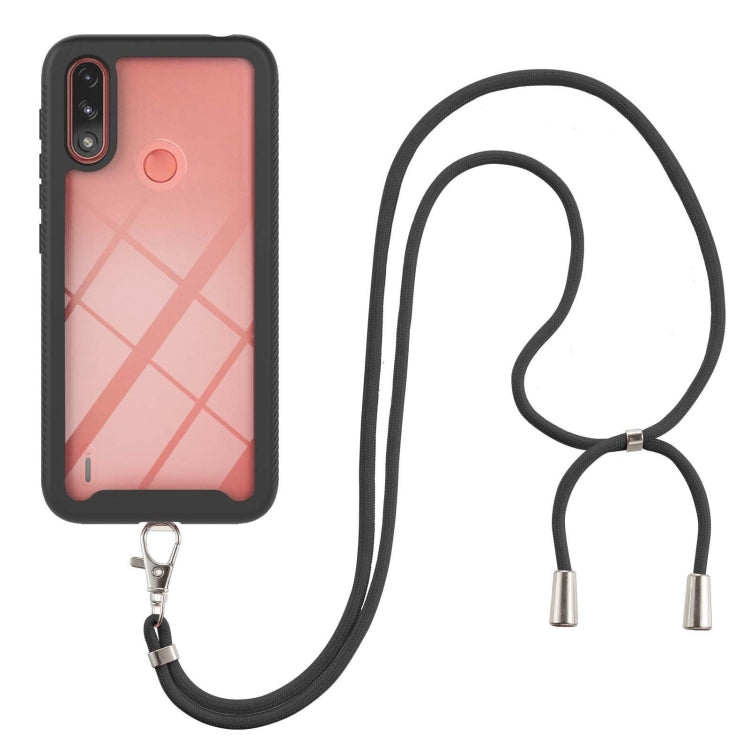 For Motorola Moto E7 Power Starry Sky Solid Color Series Shockproof PC + TPU Protective Case with Neck Strap