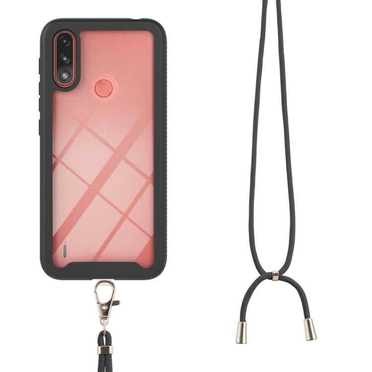 For Motorola Moto E7 Power Starry Sky Solid Color Series Shockproof PC + TPU Protective Case with Neck Strap
