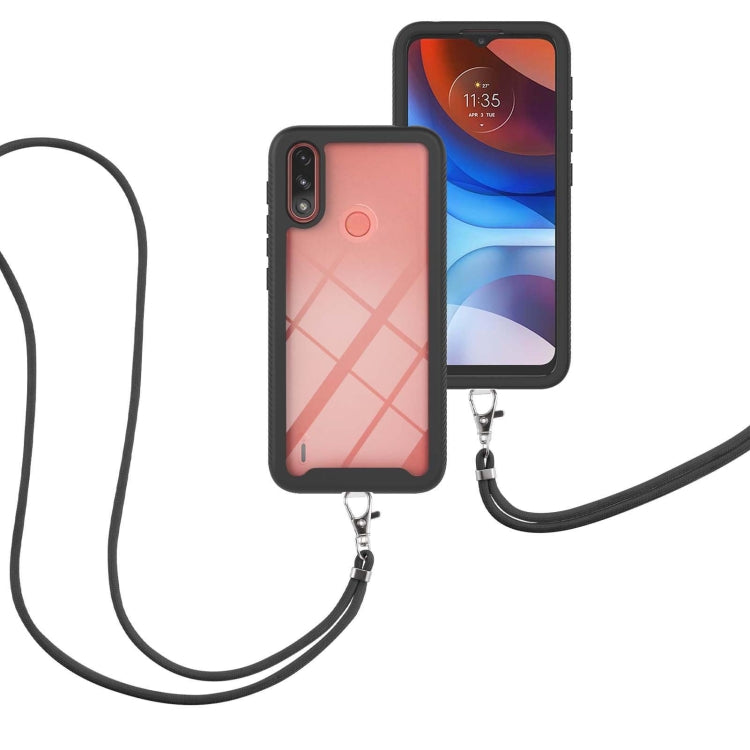For Motorola Moto E7 Power Starry Sky Solid Color Series Shockproof PC + TPU Protective Case with Neck Strap