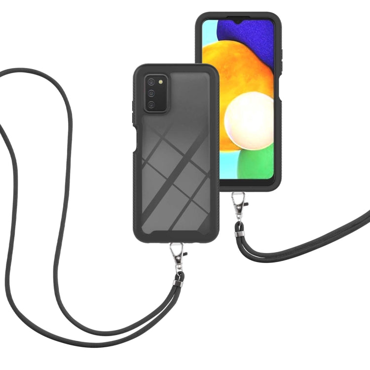 For Samsung Galaxy A03s EU Version Starry Sky Solid Color Series Shockproof PC + TPU Protective Case with Neck Strap