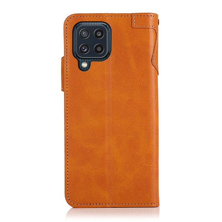 For Samsung Galaxy M32 KHAZNEH Dual-Splicing Cowhide Texture Horizontal Flip Leather Case with Holder & Card Slots & Wallet & Photo Frame & Lanyard