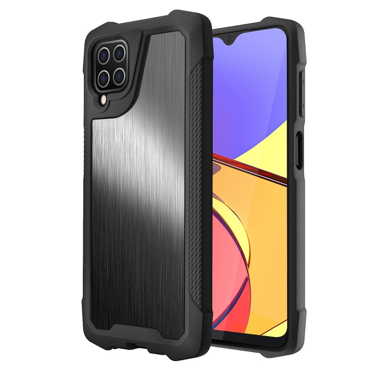 For Samsung Galaxy A12 5G Stainless Steel Metal PC Back Cover + TPU Heavy Duty Armor Shockproof Case