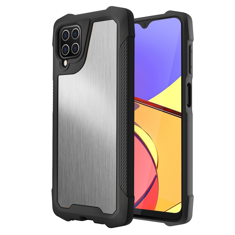 For Samsung Galaxy A12 5G Stainless Steel Metal PC Back Cover + TPU Heavy Duty Armor Shockproof Case