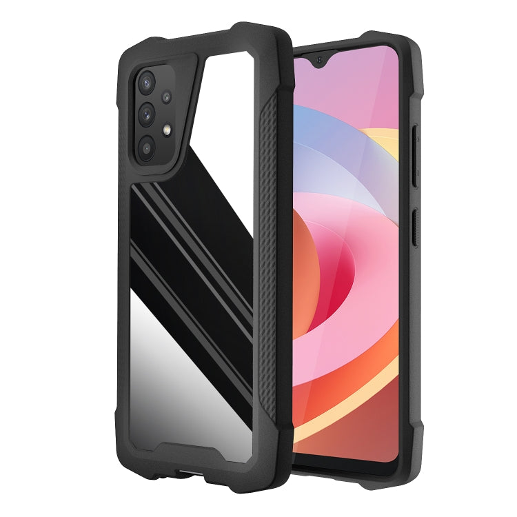 For Samsung Galaxy A32 4G Stainless Steel Metal PC Back Cover + TPU Heavy Duty Armor Shockproof Case