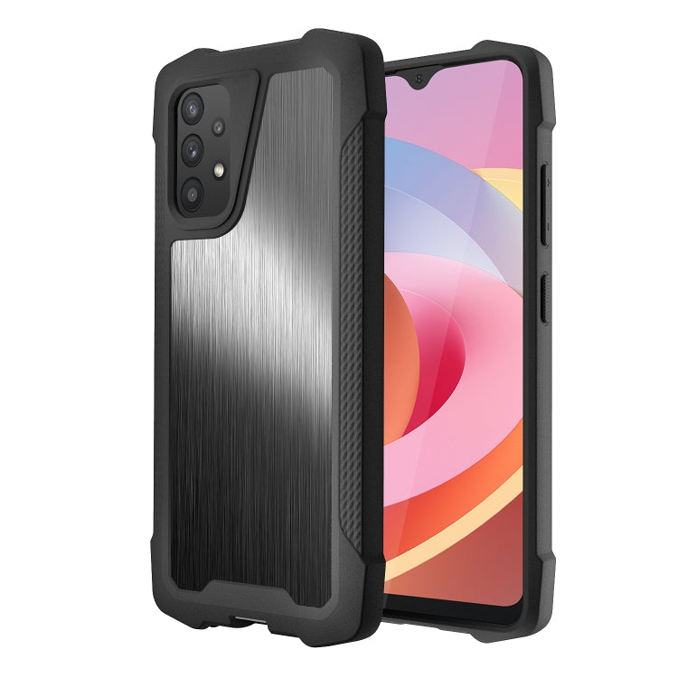 For Samsung Galaxy A32 4G Stainless Steel Metal PC Back Cover + TPU Heavy Duty Armor Shockproof Case
