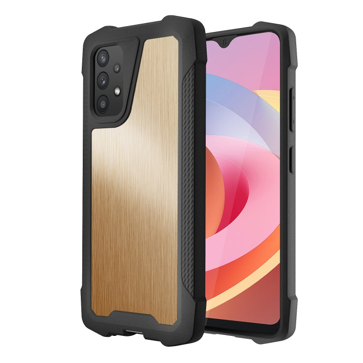 For Samsung Galaxy A32 4G Stainless Steel Metal PC Back Cover + TPU Heavy Duty Armor Shockproof Case
