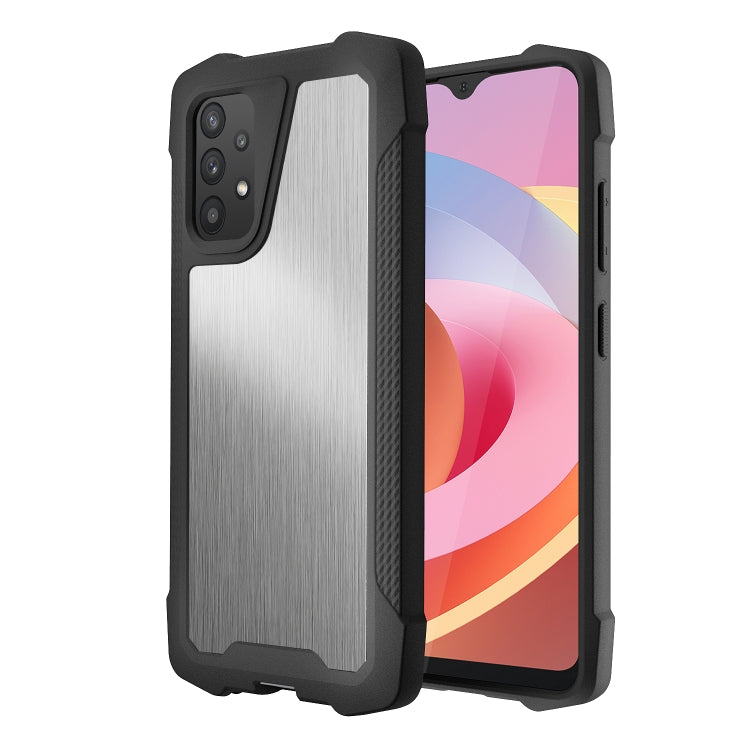 For Samsung Galaxy A32 4G Stainless Steel Metal PC Back Cover + TPU Heavy Duty Armor Shockproof Case