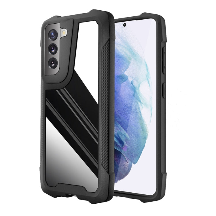 For Samsung Galaxy S21 5G Stainless Steel Metal PC Back Cover + TPU Heavy Duty Armor Shockproof Case