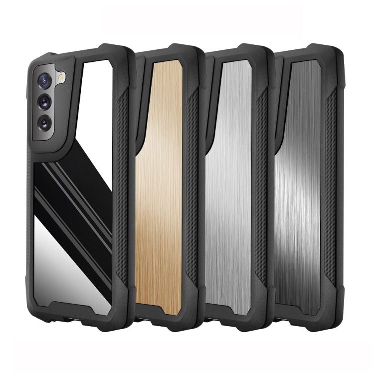 For Samsung Galaxy S21 5G Stainless Steel Metal PC Back Cover + TPU Heavy Duty Armor Shockproof Case