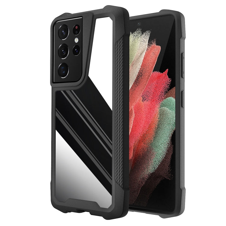 For Samsung Galaxy S21 Ultra 5G Stainless Steel Metal PC Back Cover + TPU Heavy Duty Armor Shockproof Case
