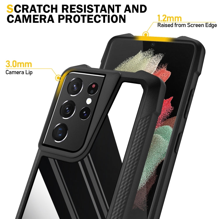 For Samsung Galaxy S21 Ultra 5G Stainless Steel Metal PC Back Cover + TPU Heavy Duty Armor Shockproof Case