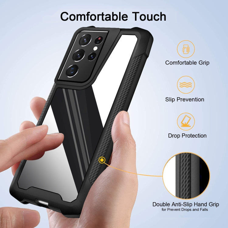 For Samsung Galaxy S21 Ultra 5G Stainless Steel Metal PC Back Cover + TPU Heavy Duty Armor Shockproof Case