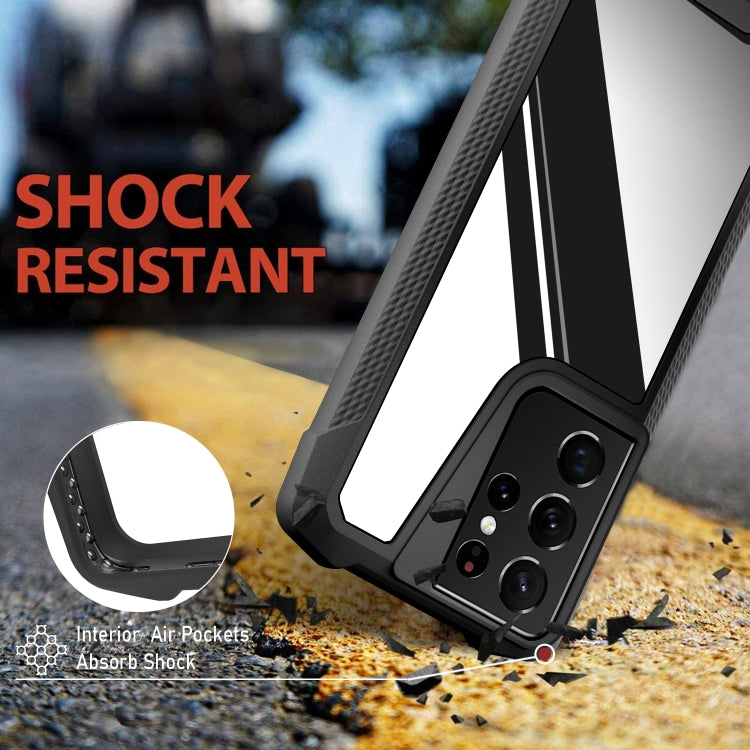 For Samsung Galaxy S21 Ultra 5G Stainless Steel Metal PC Back Cover + TPU Heavy Duty Armor Shockproof Case