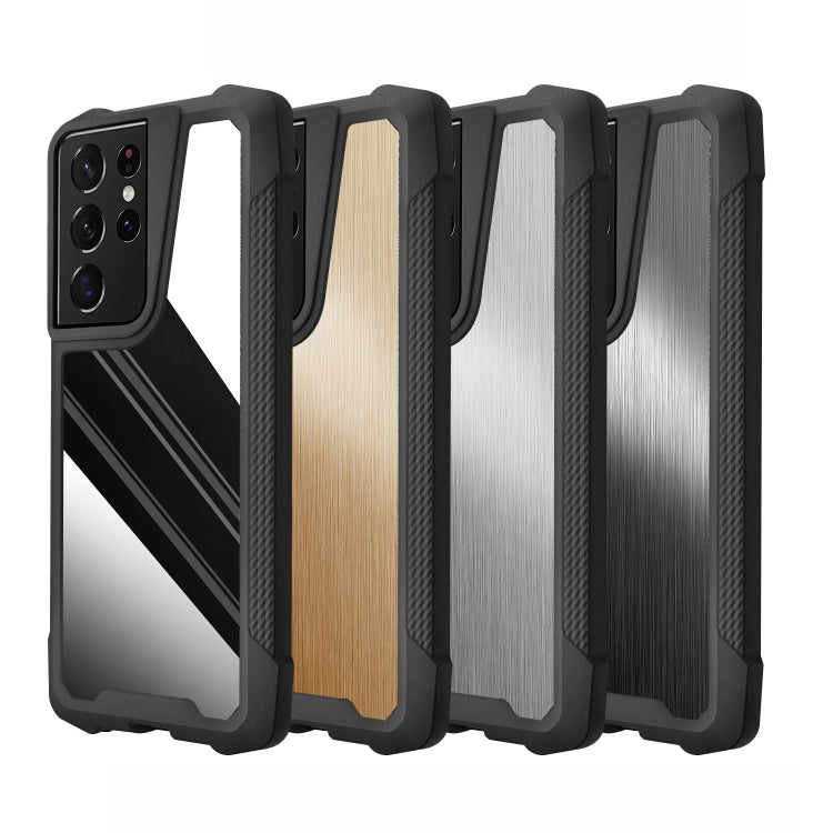 For Samsung Galaxy S21 Ultra 5G Stainless Steel Metal PC Back Cover + TPU Heavy Duty Armor Shockproof Case