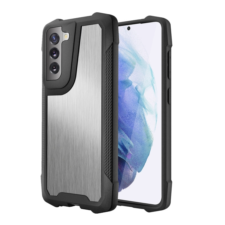 For Samsung Galaxy S21+ 5G Stainless Steel Metal PC Back Cover + TPU Heavy Duty Armor Shockproof Case