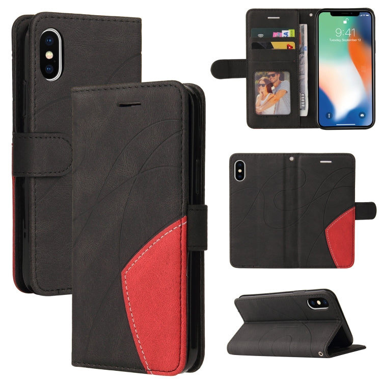 For iPhone X / XS Dual-color Splicing Horizontal Flip PU Leather Case with Holder & Card Slots & Wallet
