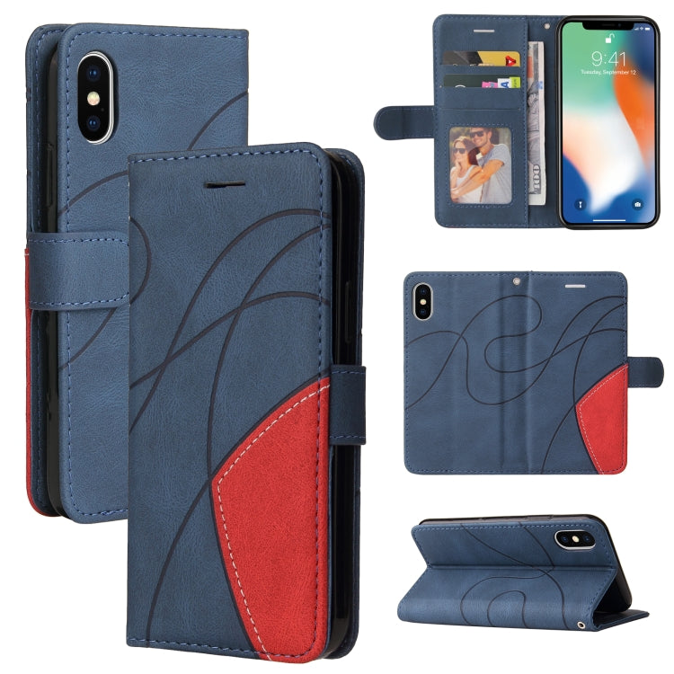 For iPhone X / XS Dual-color Splicing Horizontal Flip PU Leather Case with Holder & Card Slots & Wallet