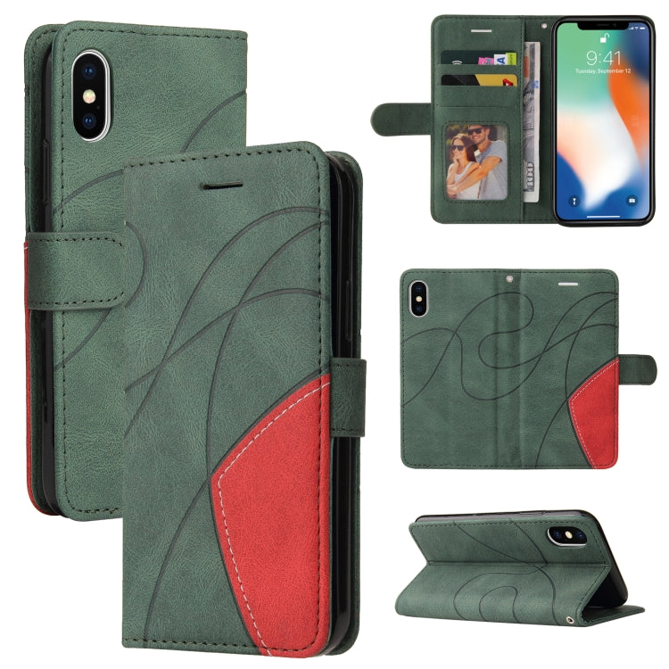 For iPhone X / XS Dual-color Splicing Horizontal Flip PU Leather Case with Holder & Card Slots & Wallet
