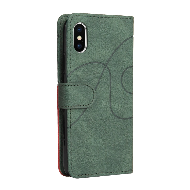 For iPhone X / XS Dual-color Splicing Horizontal Flip PU Leather Case with Holder & Card Slots & Wallet