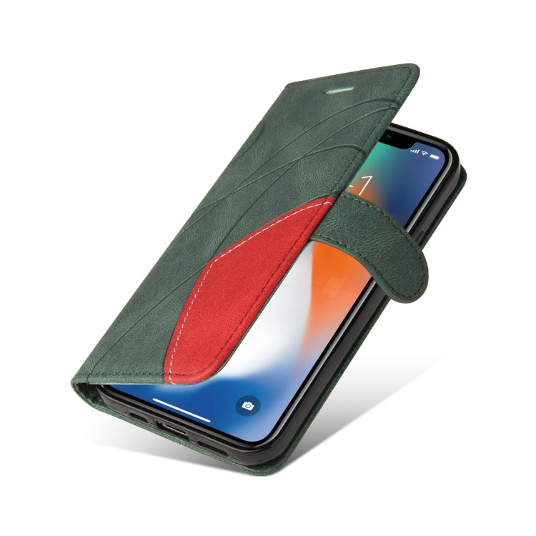 For iPhone X / XS Dual-color Splicing Horizontal Flip PU Leather Case with Holder & Card Slots & Wallet