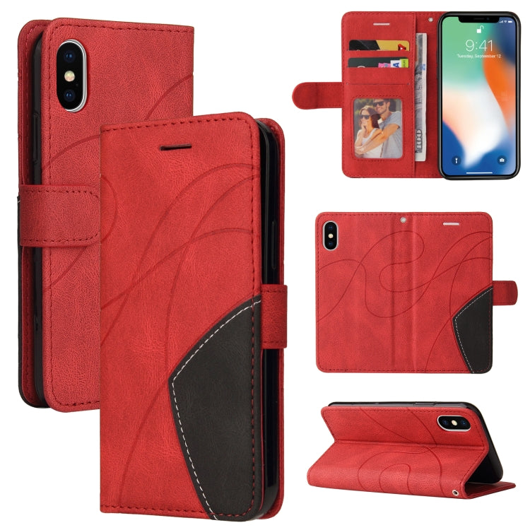 For iPhone X / XS Dual-color Splicing Horizontal Flip PU Leather Case with Holder & Card Slots & Wallet