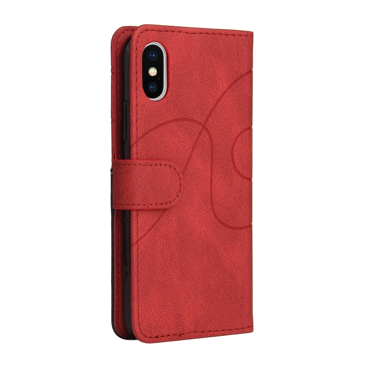 For iPhone X / XS Dual-color Splicing Horizontal Flip PU Leather Case with Holder & Card Slots & Wallet