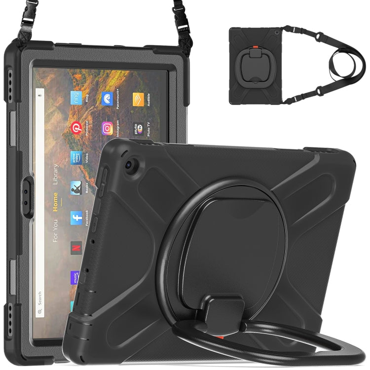 Silicone + PC Protective Case with Holder & Shoulder Strap For Amazon Kindle Fire HD 10 2021