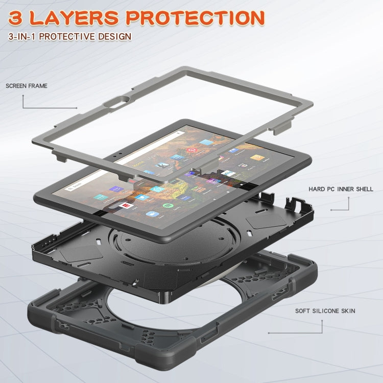 Silicone + PC Protective Case with Holder & Shoulder Strap For Amazon Kindle Fire HD 10 2021