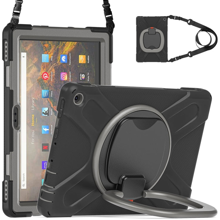 Silicone + PC Protective Case with Holder & Shoulder Strap For Amazon Kindle Fire HD 10 2021