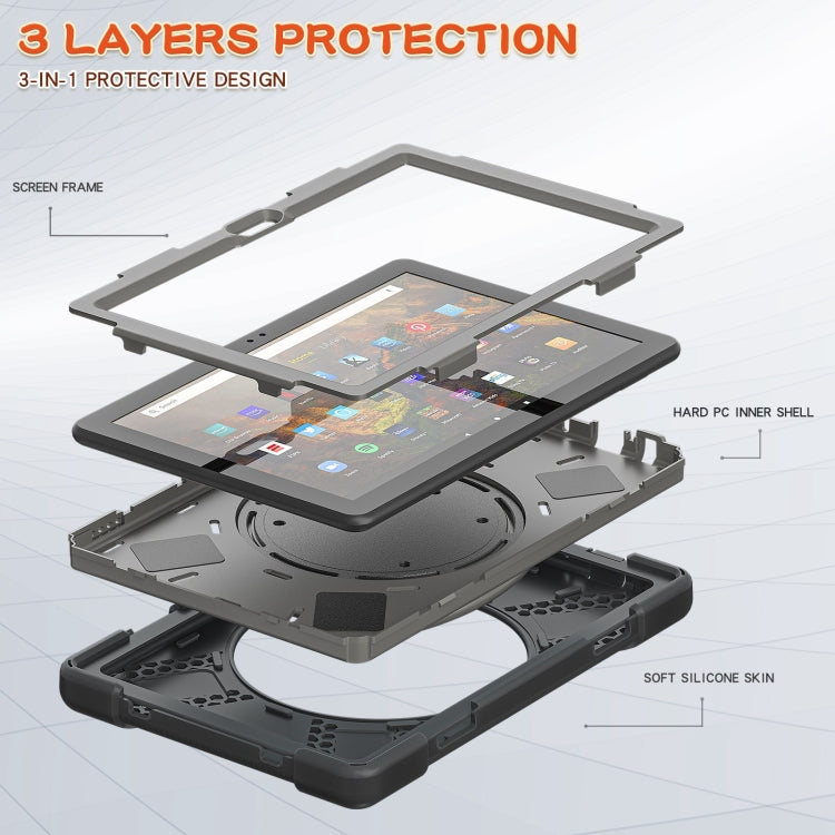Silicone + PC Protective Case with Holder & Shoulder Strap For Amazon Kindle Fire HD 10 2021