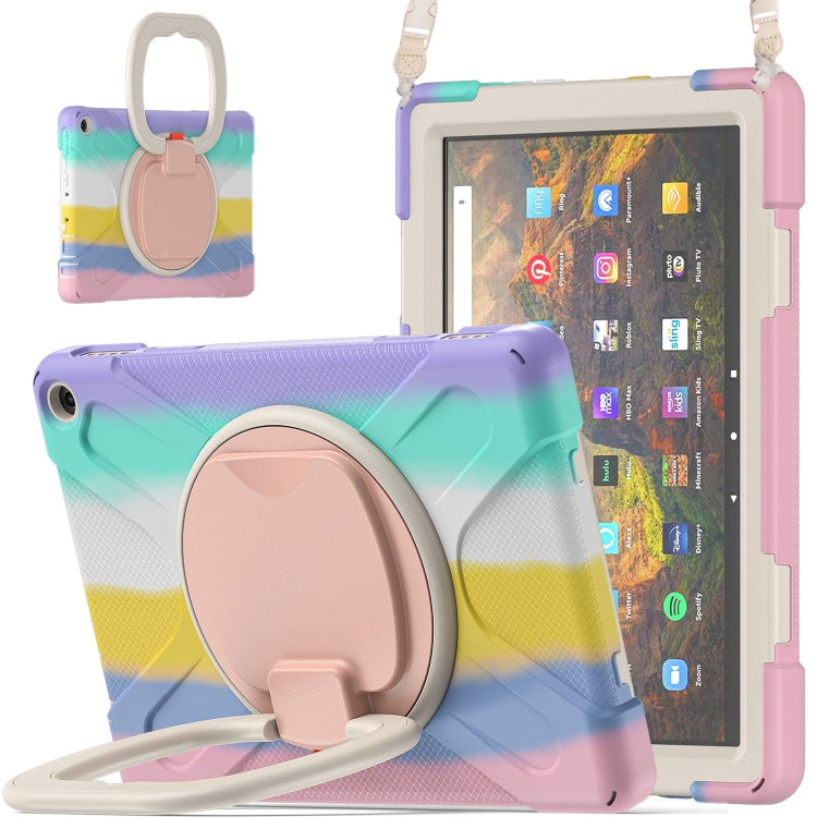 Silicone + PC Protective Case with Holder & Shoulder Strap For Amazon Kindle Fire HD 10 2021