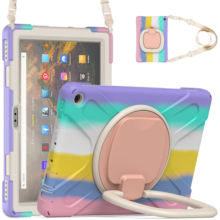 Silicone + PC Protective Case with Holder & Shoulder Strap For Amazon Kindle Fire HD 10 2021