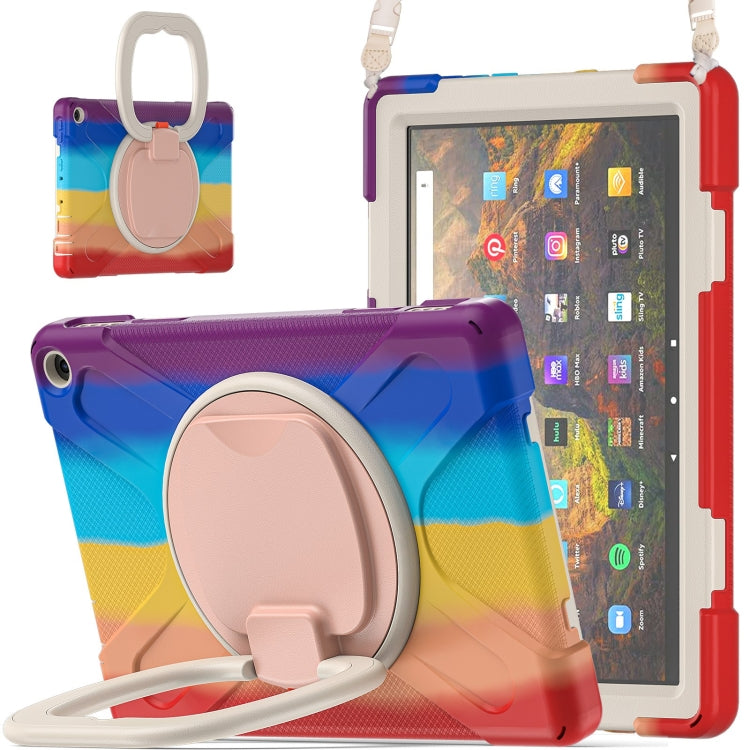 Silicone + PC Protective Case with Holder & Shoulder Strap For Amazon Kindle Fire HD 10 2021