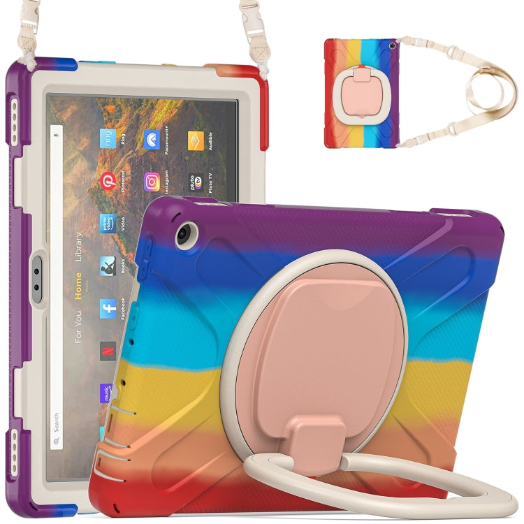 Silicone + PC Protective Case with Holder & Shoulder Strap For Amazon Kindle Fire HD 10 2021