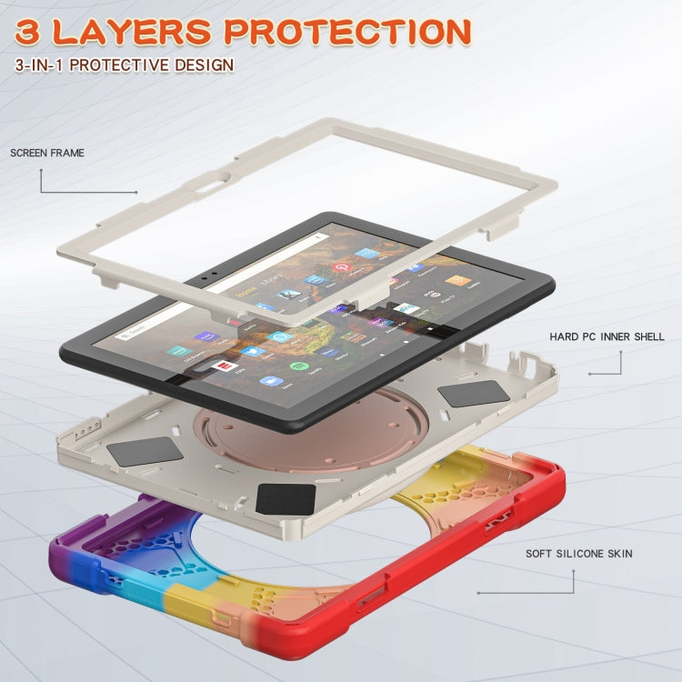 Silicone + PC Protective Case with Holder & Shoulder Strap For Amazon Kindle Fire HD 10 2021