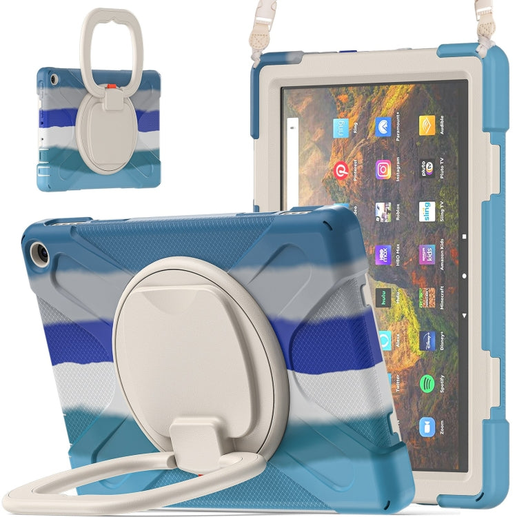 Silicone + PC Protective Case with Holder & Shoulder Strap For Amazon Kindle Fire HD 10 2021