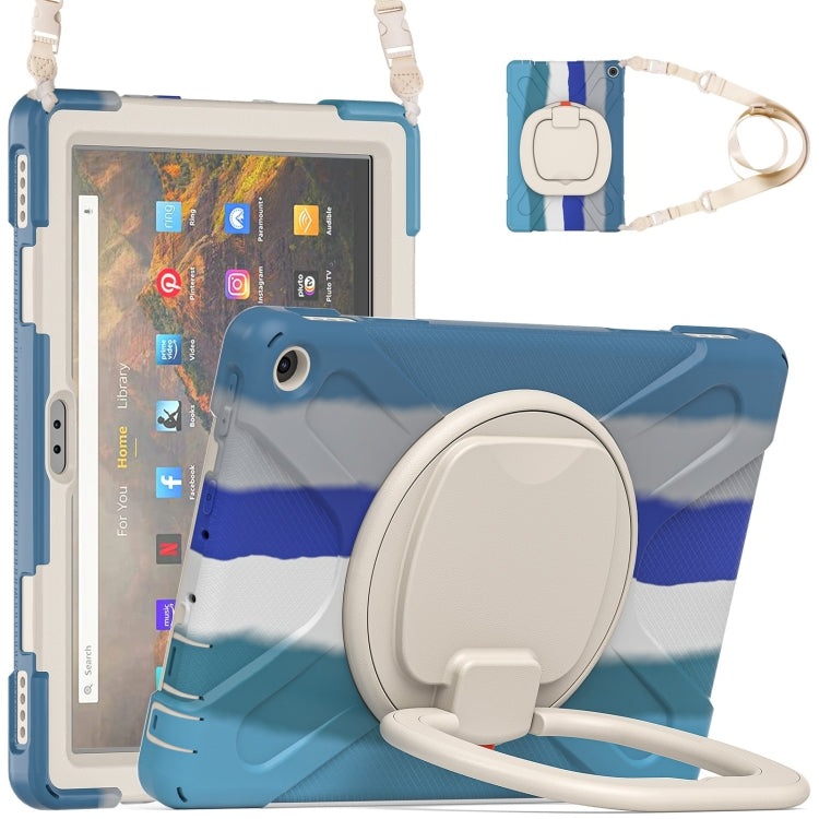 Silicone + PC Protective Case with Holder & Shoulder Strap For Amazon Kindle Fire HD 10 2021