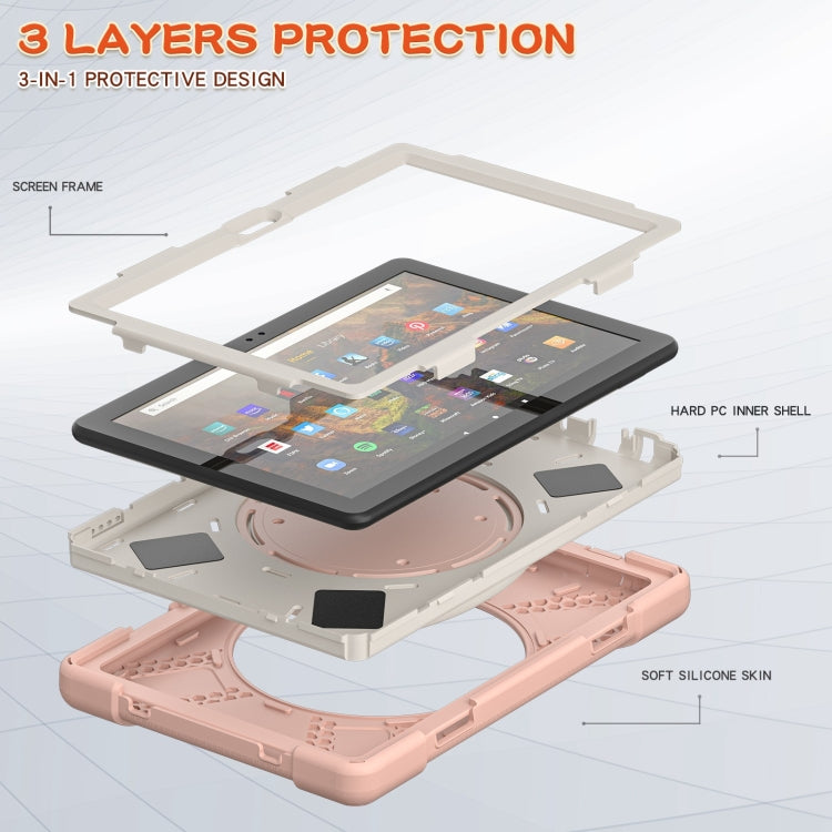 Silicone + PC Protective Case with Holder & Shoulder Strap For Amazon Kindle Fire HD 10 2021