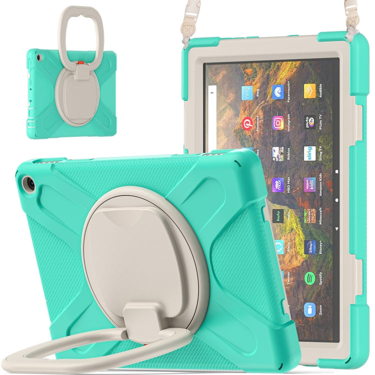 Silicone + PC Protective Case with Holder & Shoulder Strap For Amazon Kindle Fire HD 10 2021